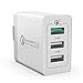 Blobfish-YLC Quick Wall Charger 30W Qualcomm 3-Port USB Travel Cell Phone Fast Charging Foldable Plug Smart IC Charger Power Adapter for iPhone and More (White)