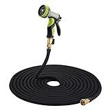 Homitt 100ft Expanding Garden Hose with Inner Latex Core and Solid Brass Connector, 9 Functions Spray Nozzle and Hose Holder for Expandable Lawn Hose-Black