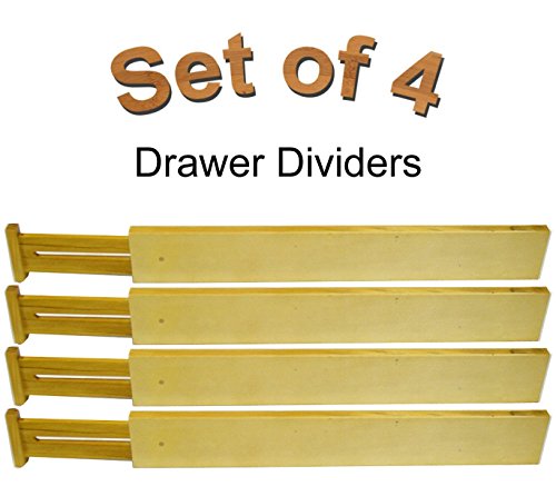 Quality Hardwood Kitchen Drawer Dividers and Organizer, 4 pc set