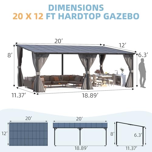 AECOJOY 12x20 Hardtop Gazebo Review: Wall-Mounted Lean-To with Curtains and Netting image 13