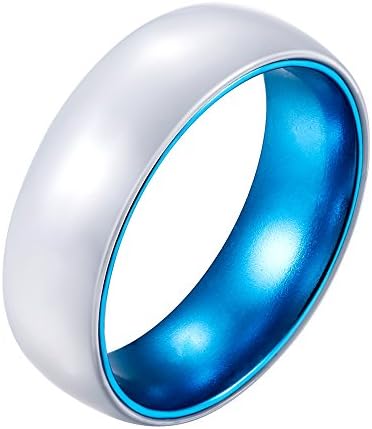 POYA 8mm White Ceramic Ring with Anodized Blue Aluminum Sleeve Wedding Bands
