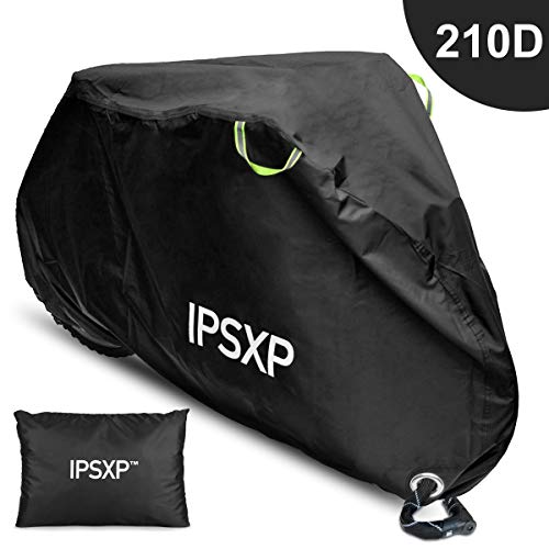 IPSXP Bike Cover, 210D Bicycle Cover with Lock Hole Storage Bag for 29er Mountain Road Electric Bike Motorcycle Cruiser Outdoor Storage, Waterproof, Anti-UV, Ripstop Material (L 82” x H 44” x W 30”)
