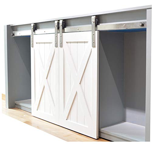 DIYHD 60" Brushed Stainless Steel Mini Strap Cabinet Barn Door Hardware To Hang 2 Door(No cabinet)
