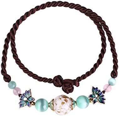 XZJX National Wind Clavicle Chain Glass Pendant Short Necklace Chain Hand-Woven Rope Accessories Necklace