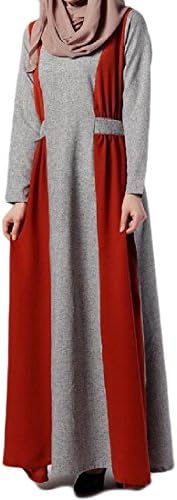 Sheng Xi Women Pullover Muslim Abaya Arab Longline Spell Color Dress Red S