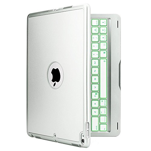 ZTEC Bluetooth Wireless Keyboard Case for iPad Pro 10.5 2017(A1701/A1709) w/7 Colors Back-lit Aluminium Alloy Protective Cover Hard Shell Case(Silver)