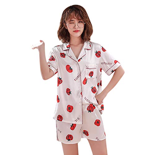 Alalaso Loungewear Womens Nightgown Silk Knit Short Sleeve Sleepwear Floral Shorts PJ Set with Pockets - Thumbnail 6