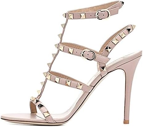 June in Love Women's Strappy Ankle Straps Shoes Rivets Stud Thin Heels Heeled Sandals