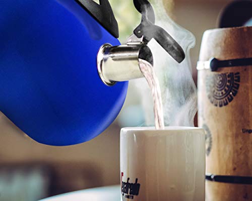 2.8 Quart Tea Kettle, Food Grade Tea Kettles Stovetop, Whistling Tea Pots for Stove Top, Anti-Rust Stainless Steel Water Kettle with Thumb Press Cover and Lid, 12 Cup Blue Tea Kettle Pot