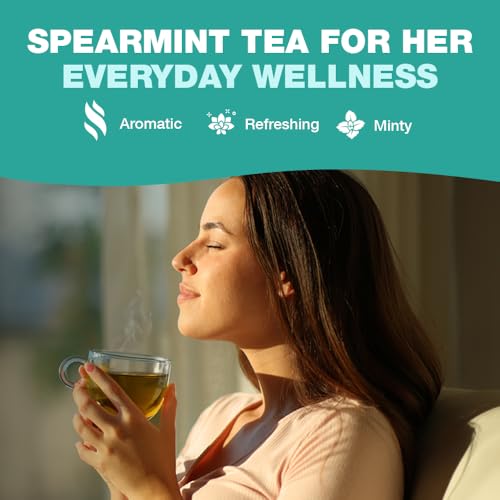 HANDPICK, Spearmint Tea (100 Herbal Tea Bags) Premium Spearmint Leaves, Caffeine Free | Non-GMO, Gluten Free | 100% Halal Certified | Round Eco-Conscious Tea Bags | Light & Fresh