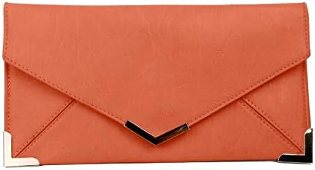 Papaya Fashion Faux Leather Envelope Bag in Coral, size: One Size