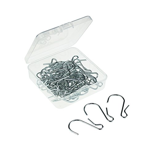 LJY 50 Pieces Clip Type Pot Rack Hanging Gutter Grid Hooks S Shaped Metal Hangers with Plastic Storage Box for Kitchen Bedroom Office Wire Shelving Pegboard
