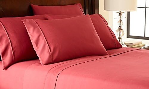4 Piece Sheet Set 600-Thread-Count Egyptian Cotton (+15 Inch) Deep Pocket (Burgundy (Rust Brick) Solid, King Size)