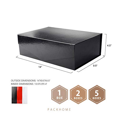 PACKHOME Large Gift Box Rectangular 14x9.5x4.5 Inches, Bridesmaid Proposal Box, Sturdy Storage Box, Collapsible Gift Box with Magnetic Closure (Glossy Black with Embossing, 1 Box) - Thumbnail 6