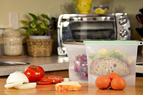 Reusable Silicone Food Storage Bags Set 4 Medium 3 Large | Sandwich, Sous Vide, Liquid, Snack, Lunch, Fruit | FDA, Keep Food Hot or Cold Airtight Zip