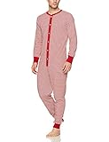 Burt's Bees Baby Men's Adult 100% Organic Cotton 1-Piece Holiday Pajamas, Cranberry Candy Cane Stripe, Large