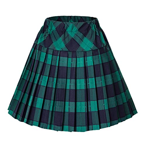 Skater Skirt Blue And Green Plaid Pleated Skirt Plaid Mini Green