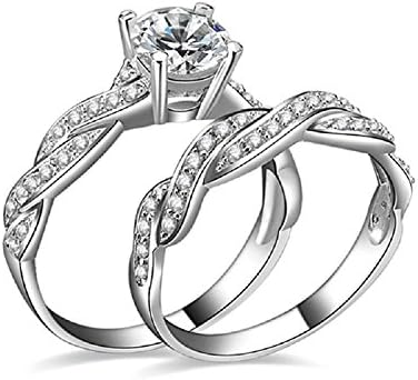 925 Sterling Silver Cubic Zirconia Ring Wedding Band Anniversary Engagement Ring Bridal Set (10)