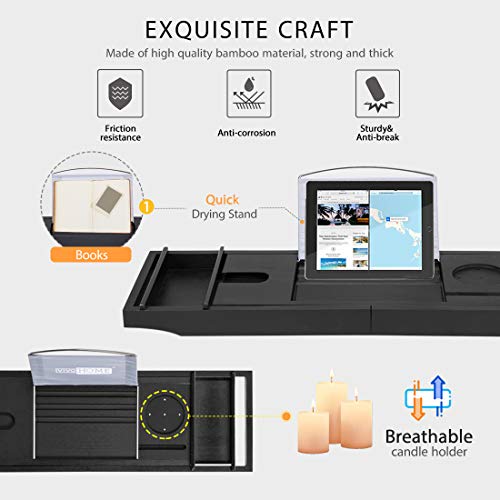 VIVOHOME Expandable 43 Inch Bamboo Bathtub Caddy Tray with Smartphone