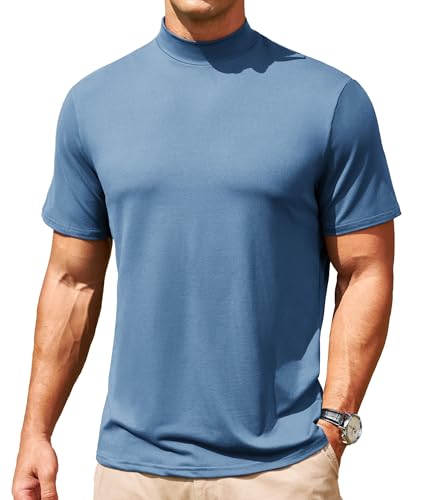 Lexiart Mens Mock Turtleneck Short Sleeve Soft