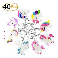 Monqiqi Pack of 40 Unicorn Charms Glowing Unicorn Keychains for Birthday Party Favors