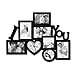 Adeco Decorative Black Wood 8 Openings Decorative Wood ''I Love You'' Collage Wall Hanging Picture Photo Frame, 4x6 in, 4.5x5 in, 3.5x5 in and 4x4 in