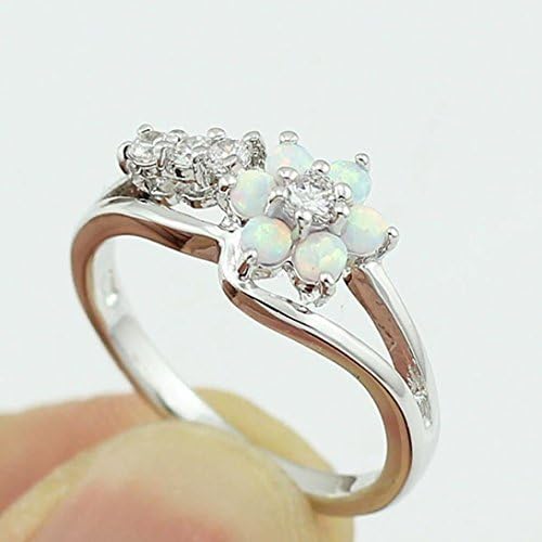 Aniywn Stylish Opal Diamond Hand Jewelry Blingbling Shiny Plum Blossom Ring (10#, White)