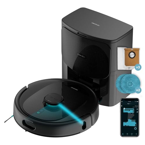 Cecotec Saugroboter Conga 9990 AI Spin Revolution Ultra Power Home, 10.000 Pa, Lasernavigation, Automatikentleerung, Kuenstliche Intelligenz, umgeht Objekte, App-Steuerung, 240 Minuten Akkulaufzeit.