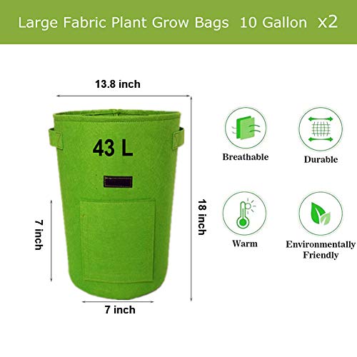 YUKING Potato Grow Bags 2 Pack 10 Gallon Aeration Fabric Pots, Potatoes Growing Containers with Handles, Plants Planting Bag Planter for Garden,Vegetables, Etc(Green)