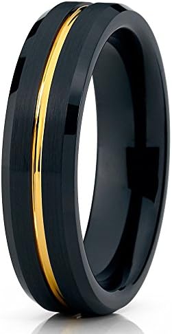 Yellow Gold Tungsten Wedding Band 6mm Black Tungsten Ring Men &amp; Women Tungsten Carbide Ring Anniversary Band Comfort Fit Ring