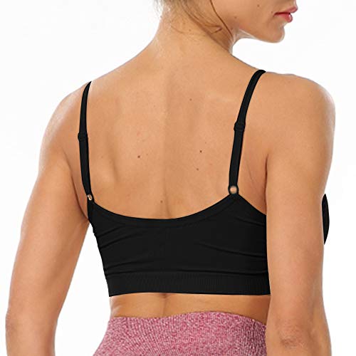 Litthing Camisole Bra Seamless Adjustable Spaghetti Straps Comfortable Daily Bra with Removable Pads (Black 1, White 1, Skin 1, XL)
