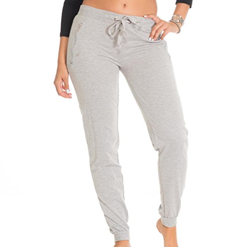 Coco-Limon [E177P-HG-L] Fleece Womens Jogger, Long, Zipper Pockets, Heather Grey, Large