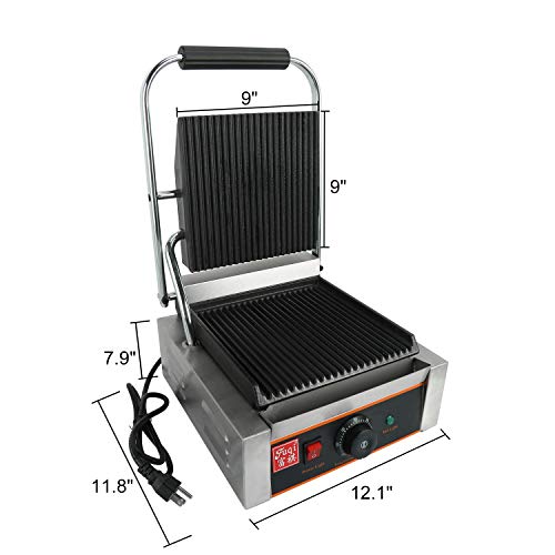Homend 110V 1800W Sandwich Press Commercial Panini Grill Durable Stainless Steel Construction with Adjustable Temperature Control Cooking Non Stick Surface, Grooved Plates