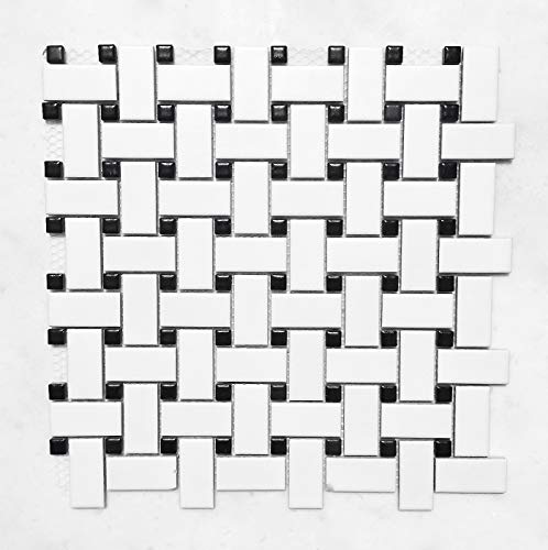 Squarefeet Depot 1x2 Matte Finish White and Black Basketweave Porcelain Mosaic Walls and Floors - Thumbnail 5
