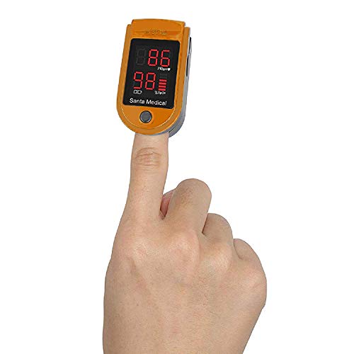 Santamedical SM-150 Fingertip Pulse Oximeter Oximetry Blood Oxygen Saturation Monitor with Carrying Case, Batteries and Lanyard - Orange
