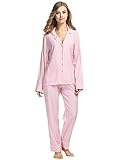 Ekouaer Pajama Sets Womens Striped Comfort Long Sleeve Sleepwear With Pjs Pants S-XXL