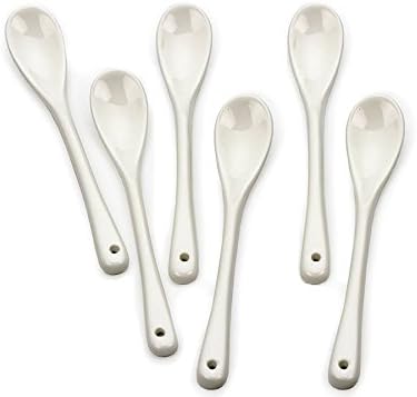 Mecai 5" long Porcelain Egg Coffee Tea Spoon, Set of 6 -white