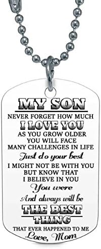 My Son Never Forget How Much I Love Mom Mommy Dog Tag Military Air Force Navy Coast Guard Necklace Ball Chain Gift for Best Son Birthday Graduation Stainless Steel