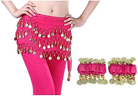 Gold Coins Belly Dance Chiffon Hip Scarf - Dance Belt &amp; Wrist Ankle Cuffs Bracelets