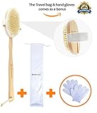The Best Dry Skin Body Brush With Wet Exfoliating Set and Cotton Travel Bag By Brooklyn Beauty 16” Wooden Brush With Extra Long Bristles