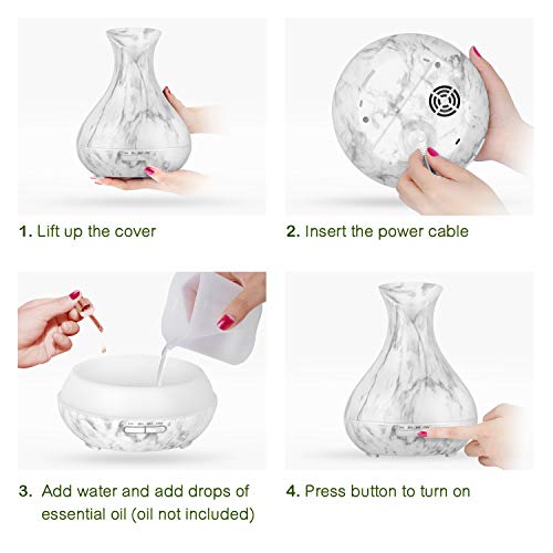 OliveTech Essential Oil Diffuser,400ml Ultrasonic Aroma Humidifier,Free Cleaning Kit,7 Color LED Lights,Auto Shut Off - White Marble - Thumbnail 3