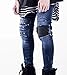 Men's Straight Slim Fit Moto Biker Jeans Distressed Ripped Denim Pants (W34)