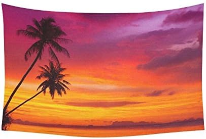 Custom Sunset Ocean Tropical Palm Tree Tapestry Wall Hanging Seascape Beach Wall Decor Art for Living Room Bedroom Dorm Cotton Linen Decoration 90 x 60 Inches