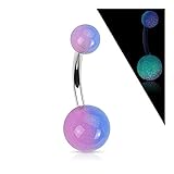 Surgical Steel Navel Belly Button Ring with 2-Tone Glow in the Dark Ball - 14GA 7/16