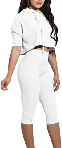 YiYaYo Womens 2 Piece Jumpsuit Outfits Athletic Tracksuit Sweatsuits Hoodies Crop Top and Long Pants Set Sportswear White M