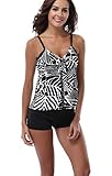Attraco Women's Floral Print Tankini Set Swimsuit with Boyleg Bottom