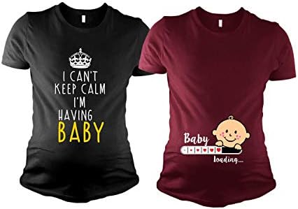 YaYa cafeTheYaYaCafe Mothers Day Baby Loading Women's Pregnancy Maternity T-Shirt Printed Set of -2 Combo X-Large Black Maroon