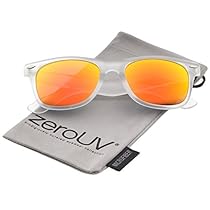 zeroUV - Matte Frosted Frame Reflective Colored Mirror Lens Horn Rimmed Sunglasses 54mm (Frost / Orange Mirror)