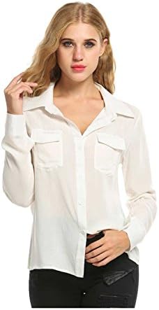 LETEOO Women's Long/Short Sleeve Office Dress Shirt, White, XL