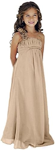 EnjoyBuys One Shoulder Chiffon Flower Girl Dresses Girls First Communion Dress (Child 14, Champagne)